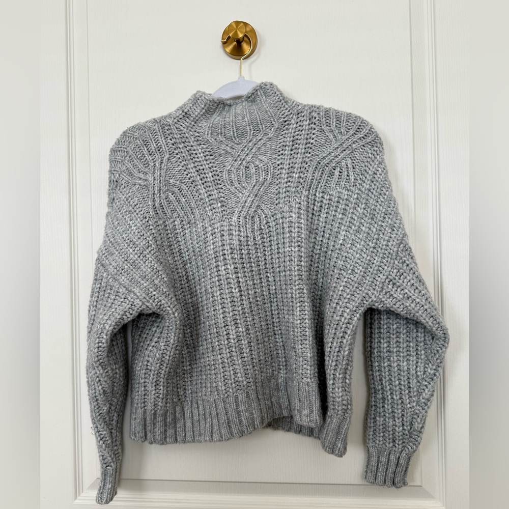 AERIE Gray Cable Knit Sweater